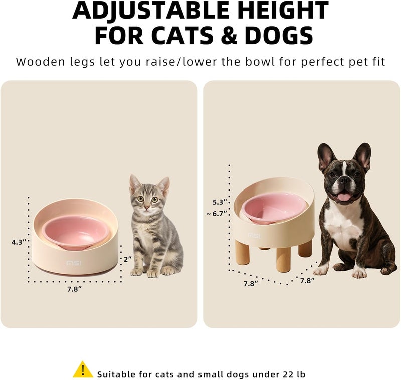 MS!MAKE SURE Cat Bowls, Adjustable Elevated Ceramic Cat Bowls with Anti-Slip Rubber Pad, Splash Guard, Lead & Cadmium Free, Whisker Friendly, for Puppies & Cats - 5.1" Wide, 295ML (10 oz), Pink - Image 2